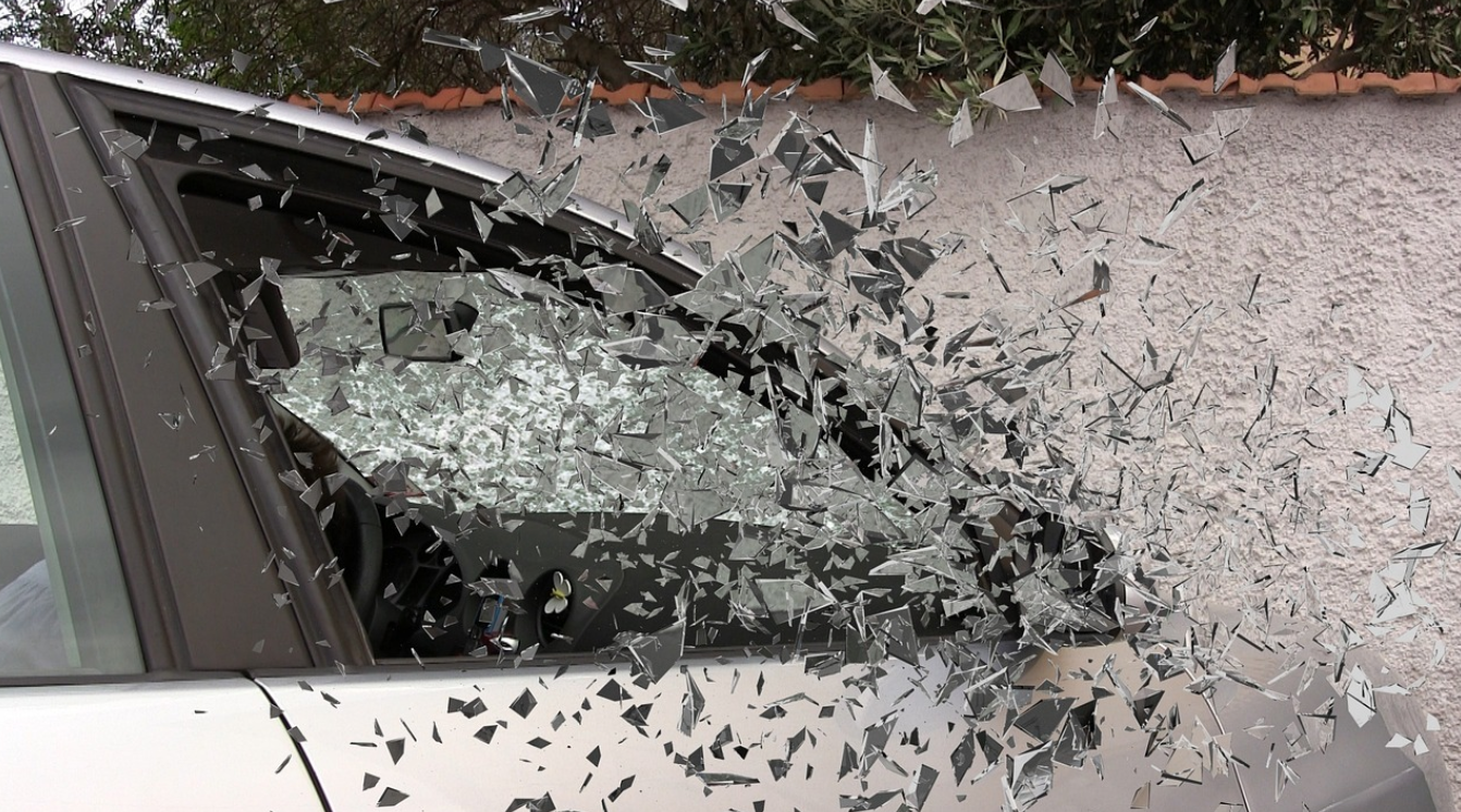 Car accident, windows breaking; image by VladArtist, via Pixabay.com.