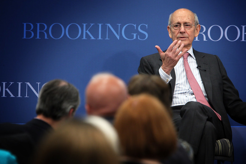 Justice Stephen Breyer speaks at Brookings on the issues of international law and transnational questions that come before the U.S. Supreme Court. Image by Brookings Institution, via Flickr.com, CC BY-ND 2.0 DEED, no changes made.