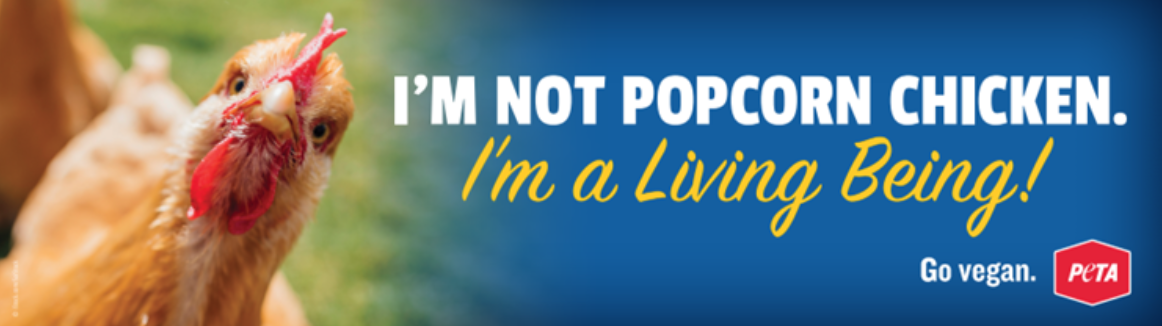 I'm not popcorn chicken, I'm a living being. Chicken ad from Peta.